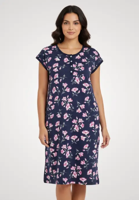 Cămașă pentru gravide de noapte bleumarin cu imprimieu flori