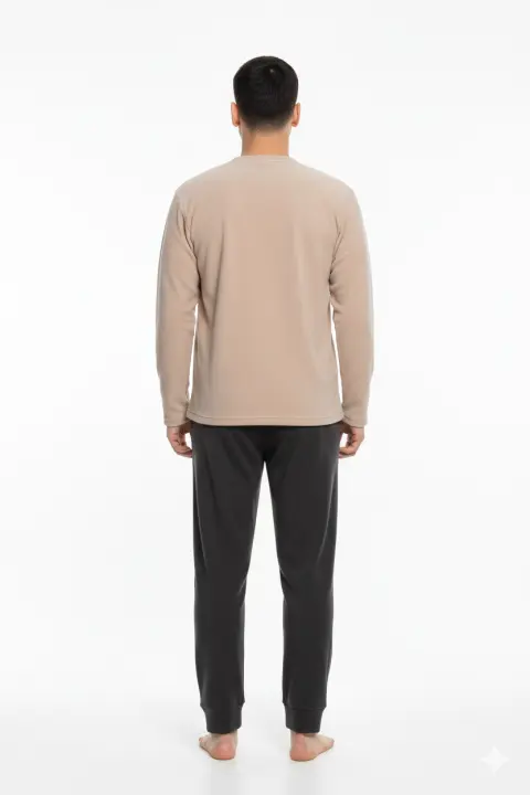 Pijama bărbați pentru sezonul rece crem & gri închis „DON’T QUIT” – material polar