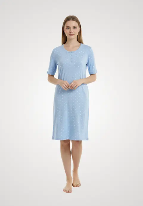 Cămașă damă de noapte albastra cu floricele