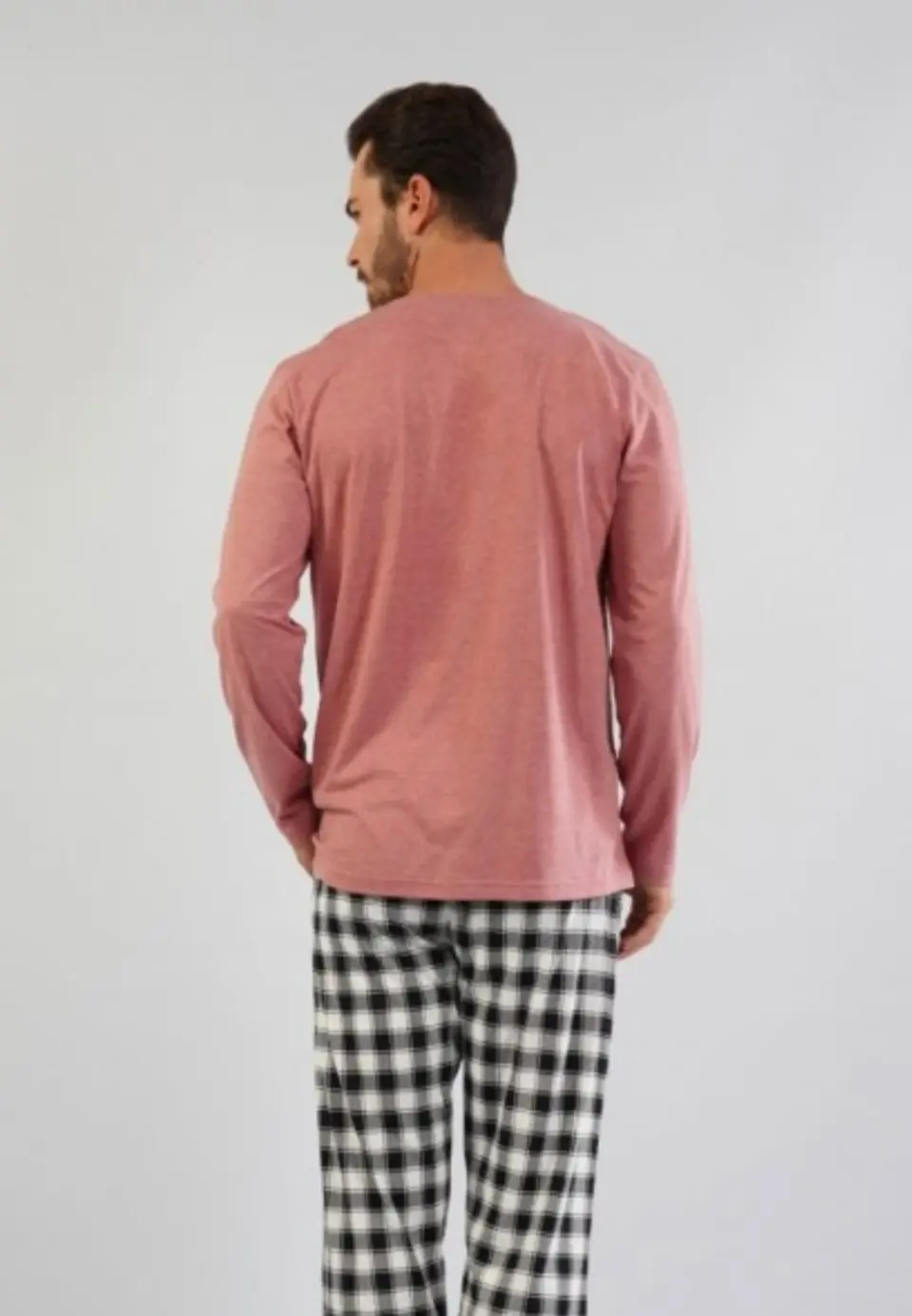 Pijamale Bărbați din Bumbac, Roz Pudră cu Imprimeu Text, Pantaloni și Mâneci Lungi