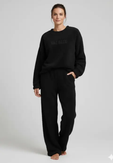 Pijamale damă cocolino negru cu imprimeu „The Good”