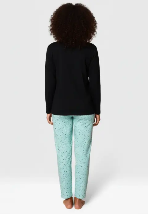 Pijama damă, cu mânecă lungă și pantaloni lungi din bumbac, imprimeu Golden Hills