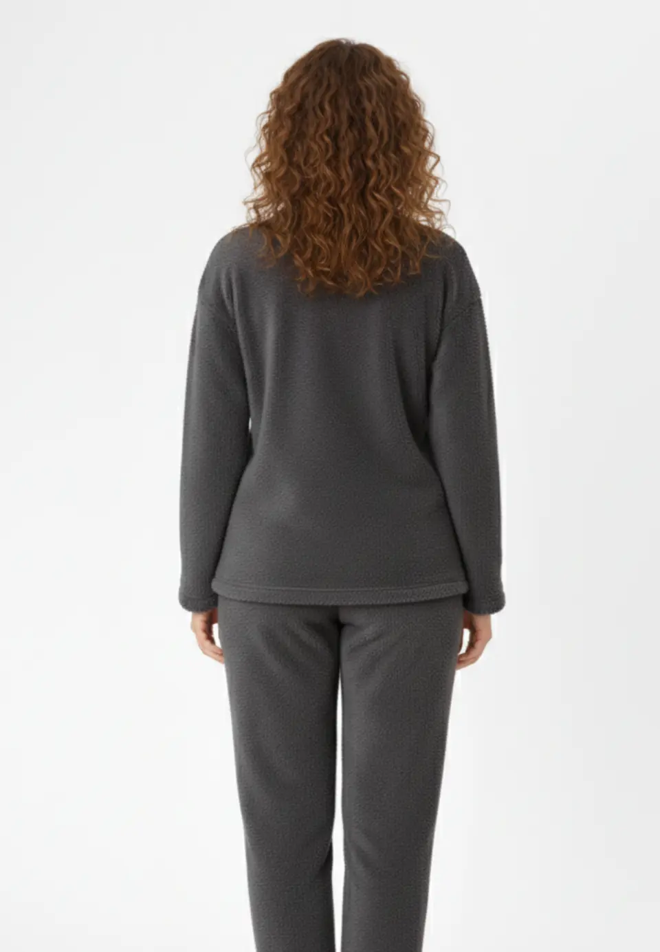 Pijamale damă cocolino gri închis cu imprimeu „Meow”