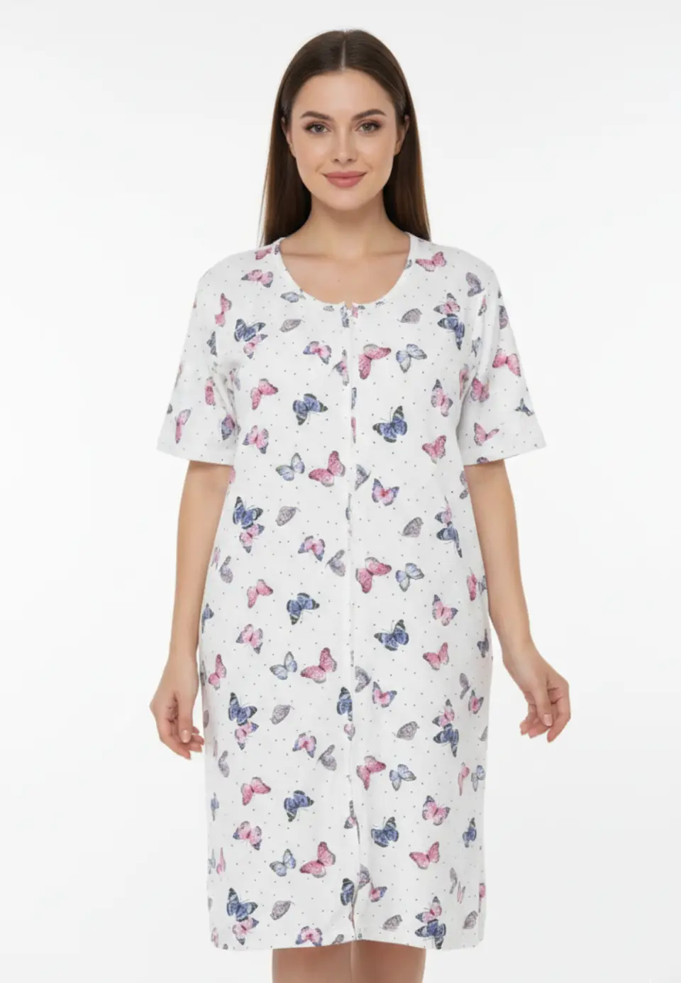 Cămașă de noapte alb cu fluturi si fermoar