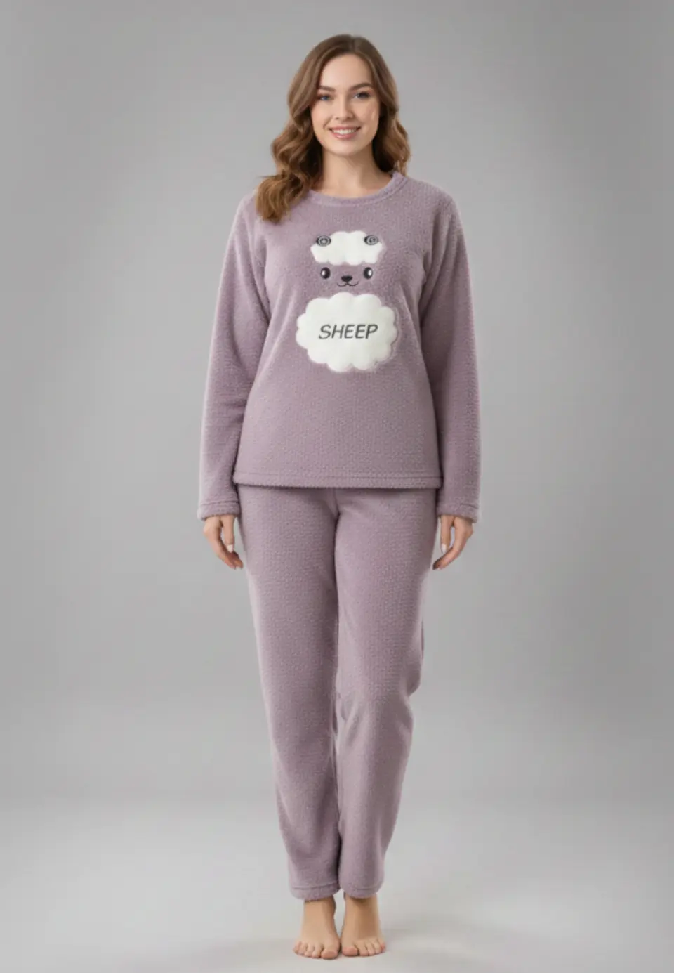 Pijamale damă cocolino mov cu imprimeu „Sheep”