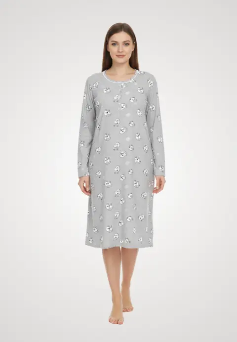 Cămașă de noapte gri cu imprimeu smile face