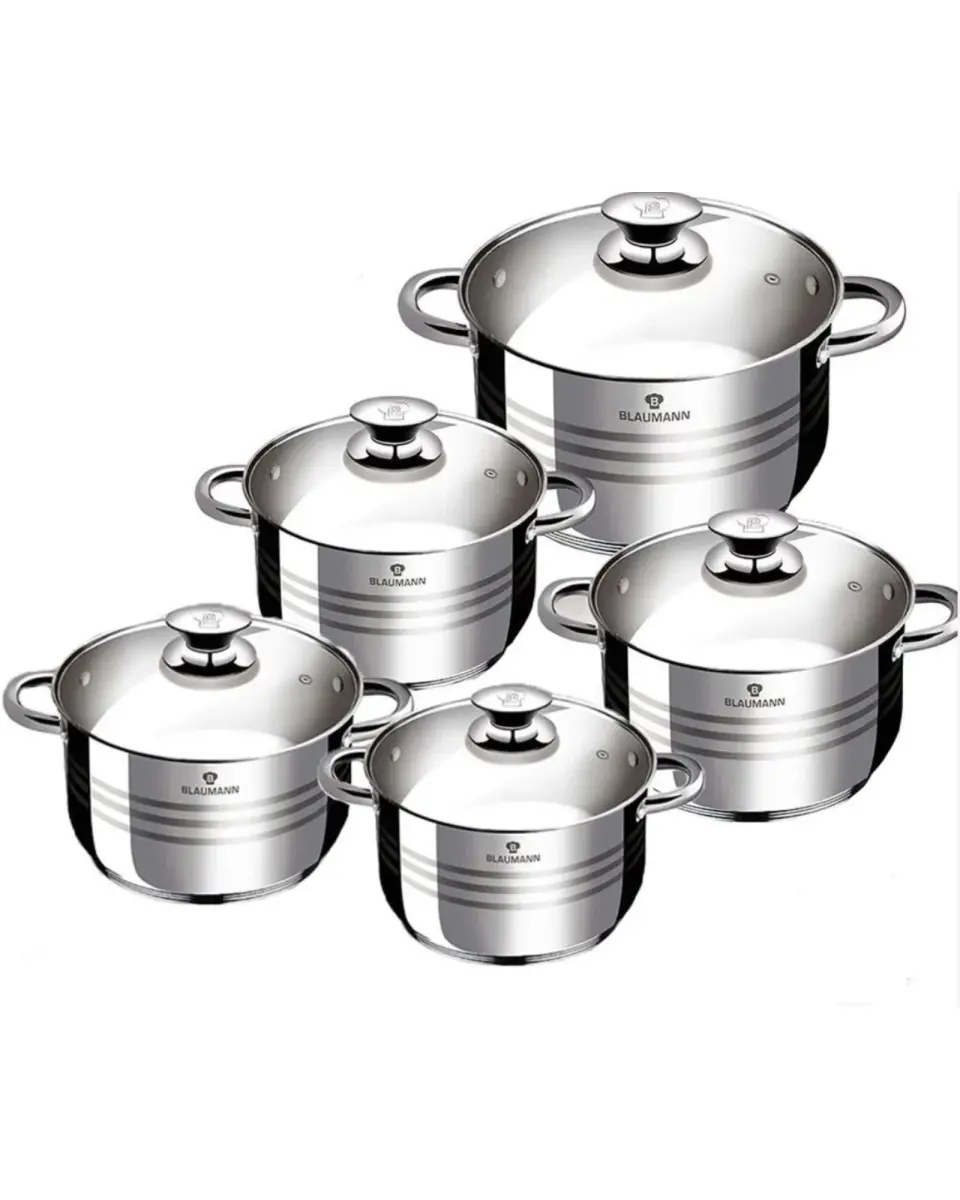 Set 5 Oale din Inox cu Capace din Sticlă Termorezistentă