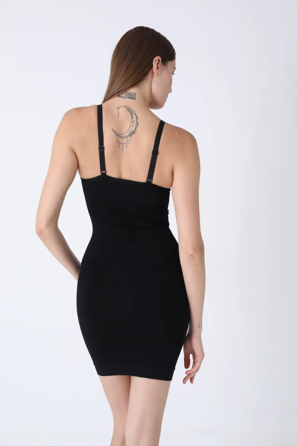 Rochie corset cu bretele reglabile și bandă din silicon – negru