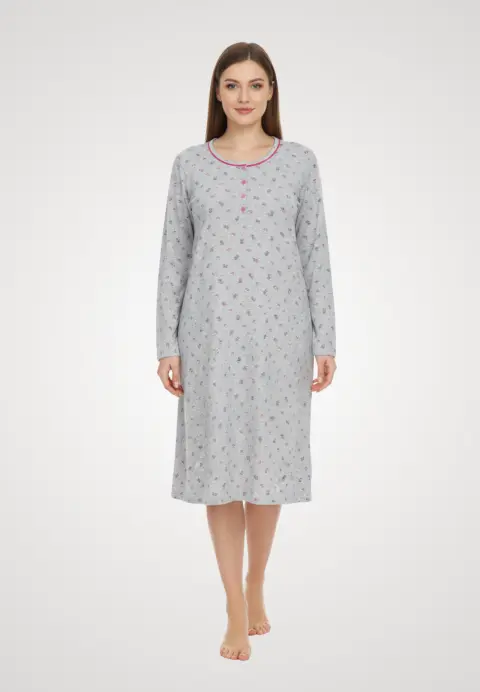 Cămașă de noapte gri cu flori