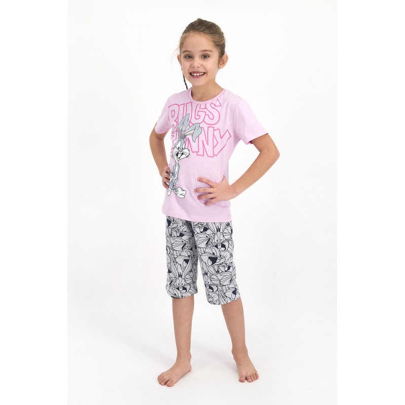 Pijama pentru fetițe Disney, bluza cu maneca scurtă și pantaloni 3/4, imprimeu Bugs Bunny, roz