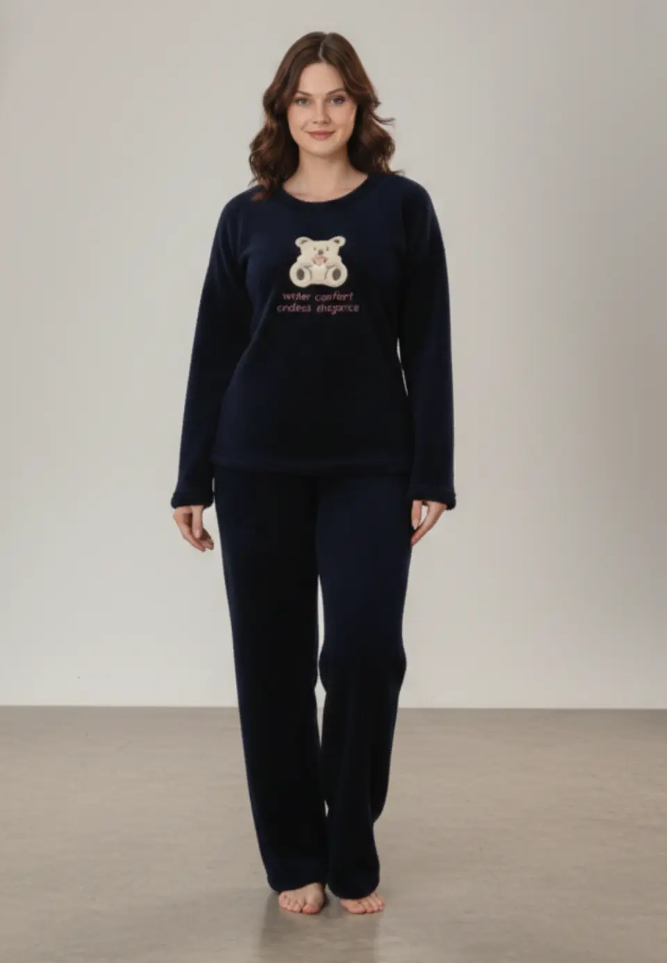 Pijama damă cocolino bleumarin cu ursuleț