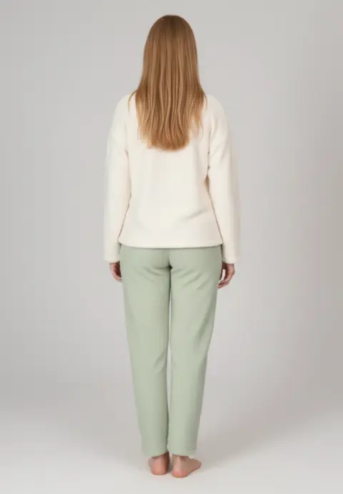 Pijamale damă cocolino alb și verde deschis cu imprimeu „Funny Eyes”