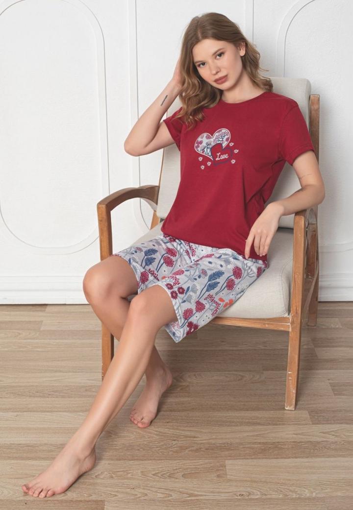 Pijama de dama capri din bumbac, Roșu