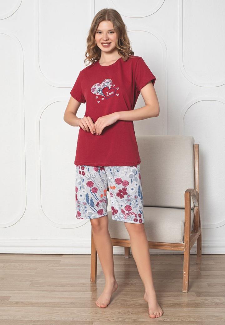 Pijama de dama capri din bumbac, Roșu