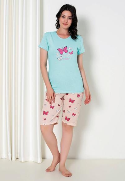 Pijama de dama capri din bumbac, Turcoaz
