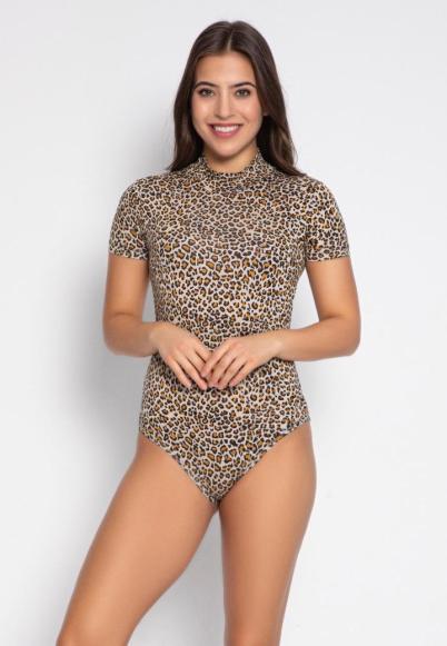 Body dama leopard cu mâneci scurte