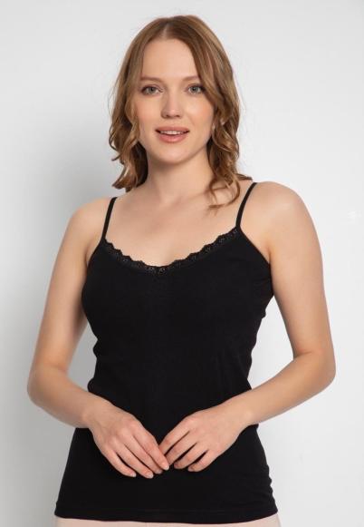 Maiou Dama cu Bretele Subțiri – 100% Bumbac, Negru