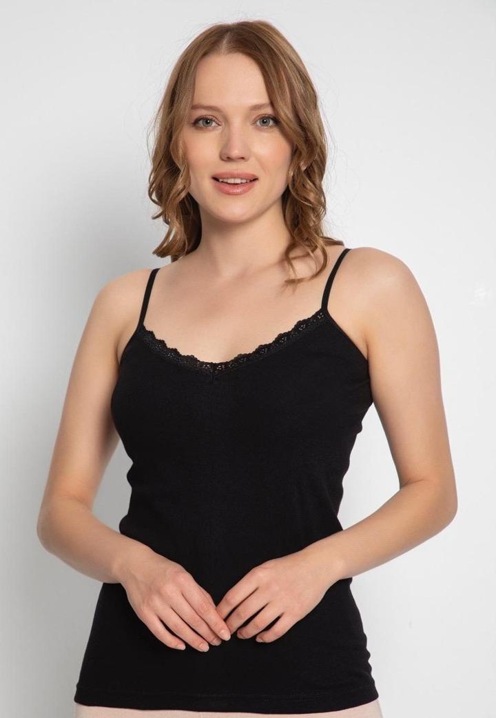 Maiou Dama cu Bretele Subțiri – 100% Bumbac, Negru