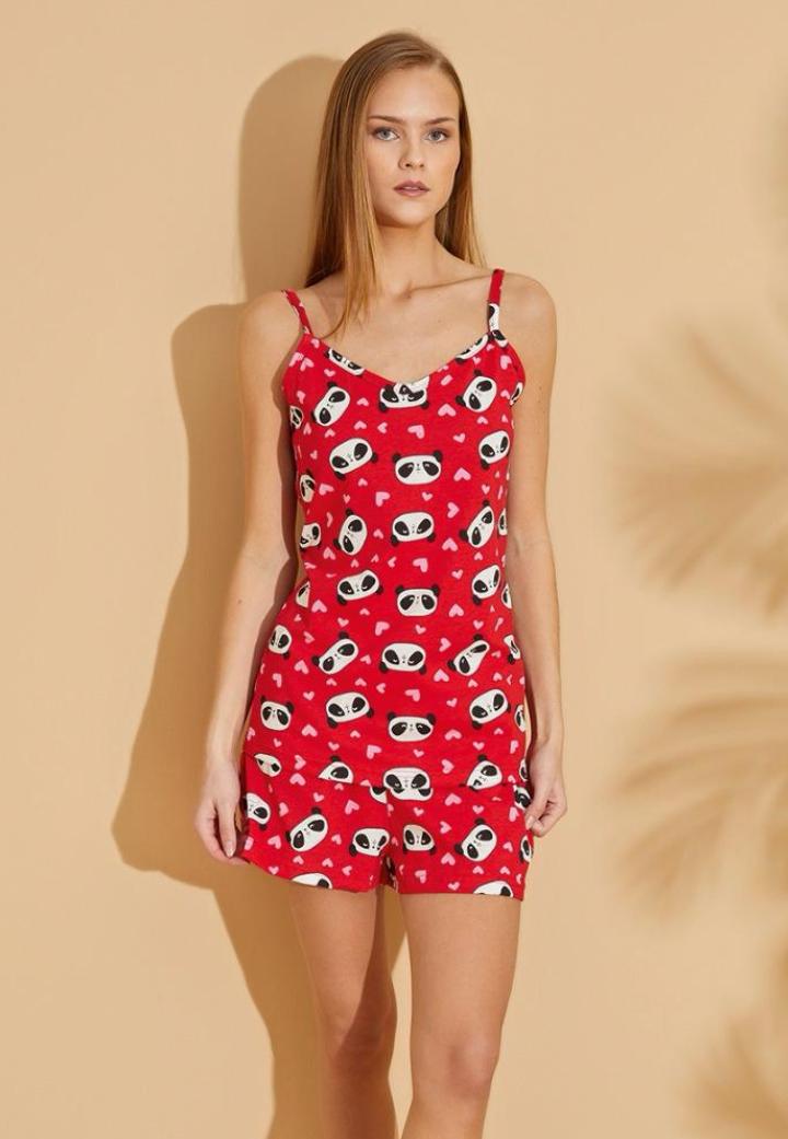 Pijama damă vară – maiou și șort, 100% bumbac, imprimeu ursuleți panda