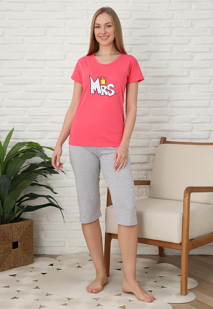 Pijama Femei, Mânecă Scurtă și Pantaloni 3/4, Culoare roșu somon
