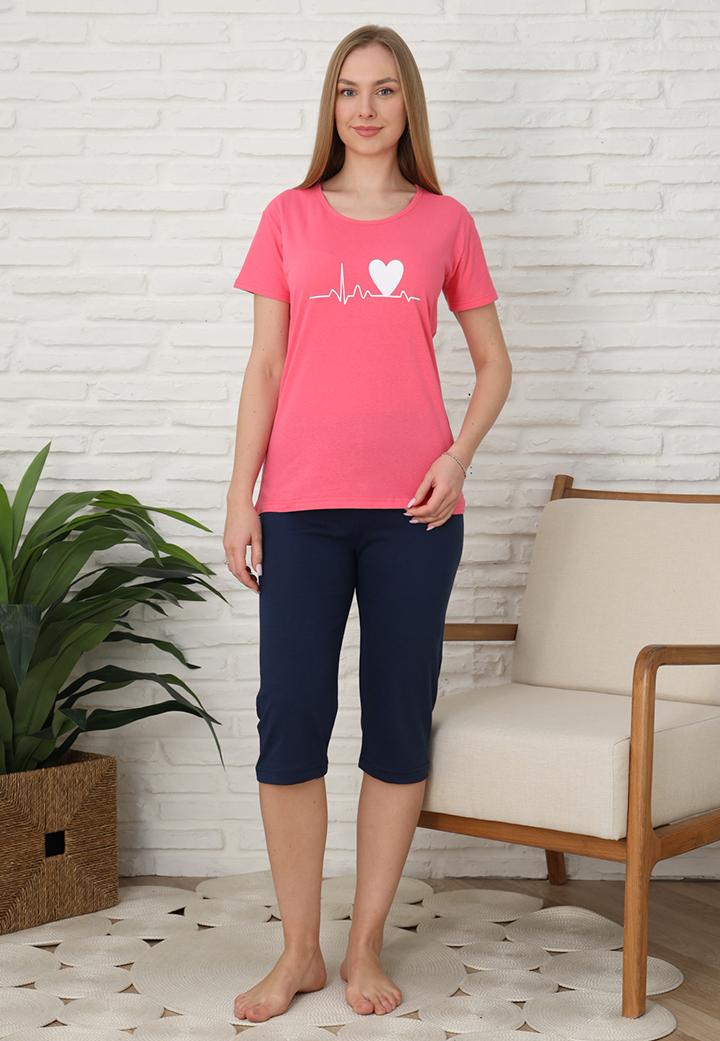 Pijama Femei, Mânecă Scurtă și Pantaloni 3/4, Culoare roz