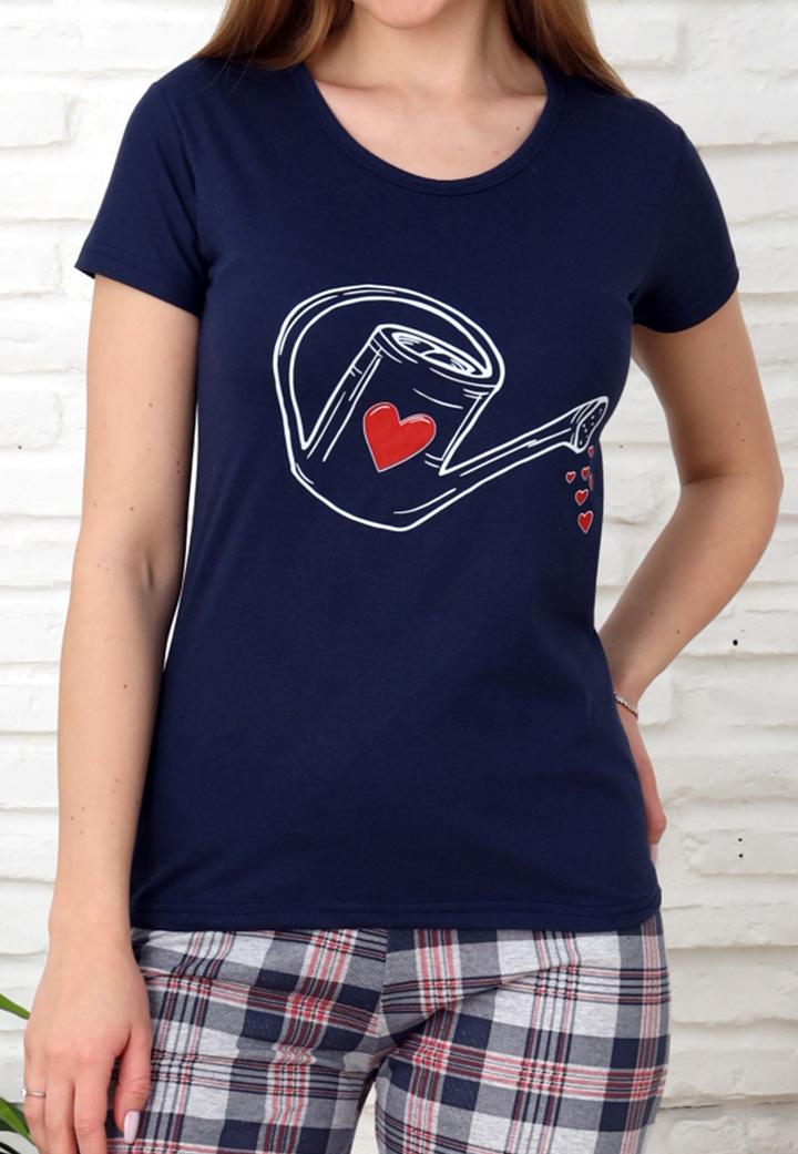 Pijama Femei, Mânecă Scurtă și Pantaloni 3/4, Culoare bleumarin