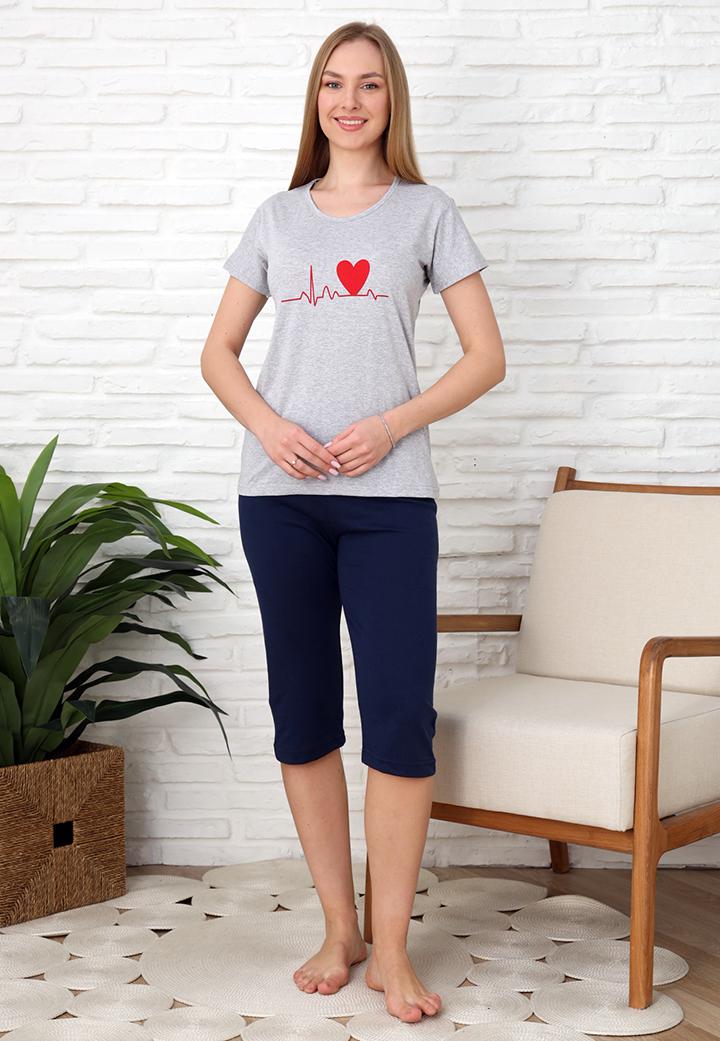 Pijama Femei, Mânecă Scurtă și Pantaloni 3/4, Culoare gri