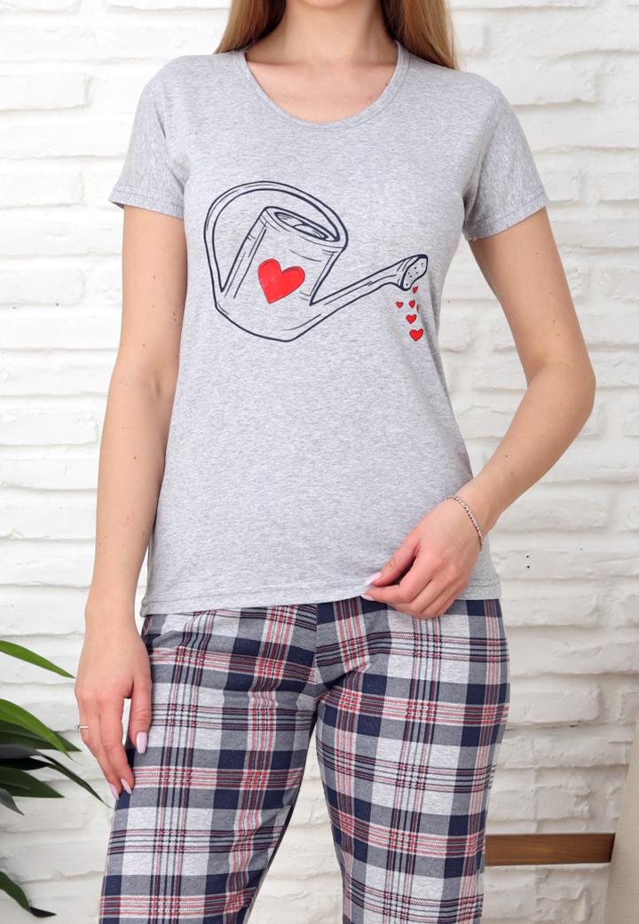 Pijama Femei, Mânecă Scurtă și Pantaloni 3/4, Culoare gri