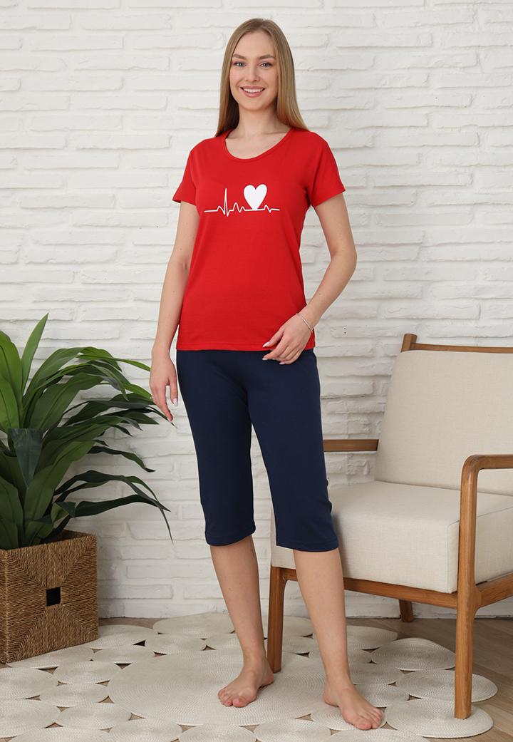 Pijama Femei, Mânecă Scurtă și Pantaloni 3/4, Culoare rosu