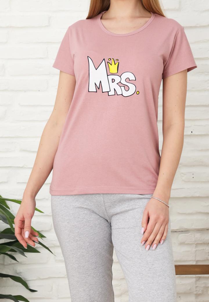 Pijama Femei, Mânecă Scurtă și Pantaloni 3/4, Culoare roz pudrat
