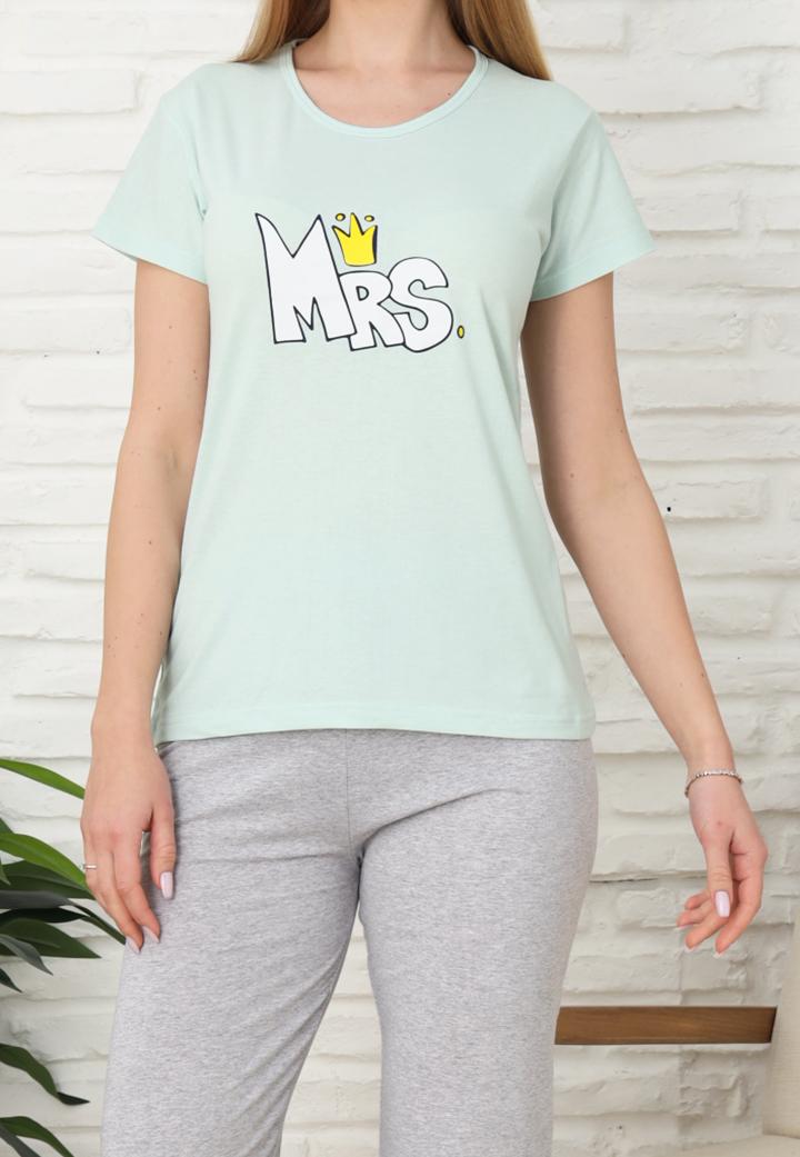 Pijama Femei, Mânecă Scurtă și Pantaloni 3/4, Culoare verde