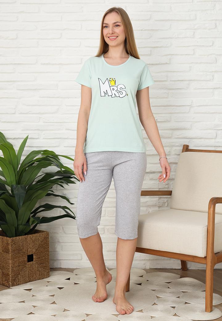 Pijama Femei, Mânecă Scurtă și Pantaloni 3/4, Culoare verde